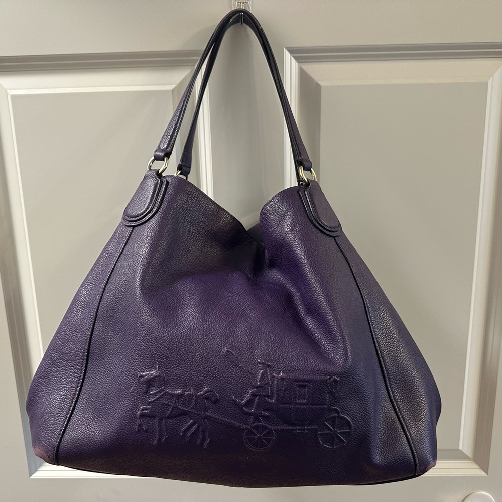 Coach Embossed Horse and Carriage Large Edie Shoulder Bag in Pebble Leather